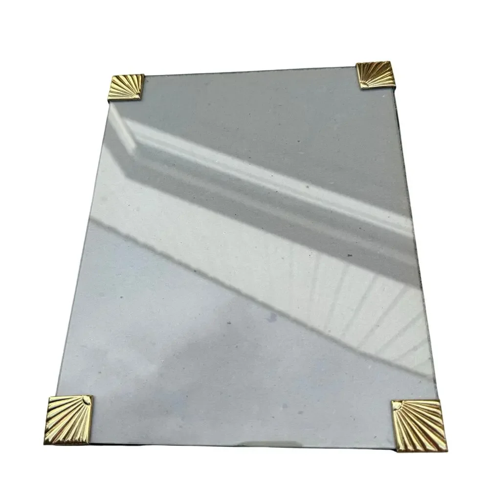 Vintage Frameless Glass 8x10 Picture Photo Frame Standing w/ Gold Corner Accents